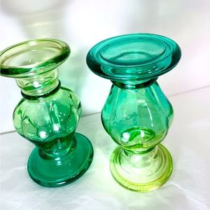 Vintage Recycled Ombre Glass Vase Handcrafted Spain Green. Glass Candle Holders